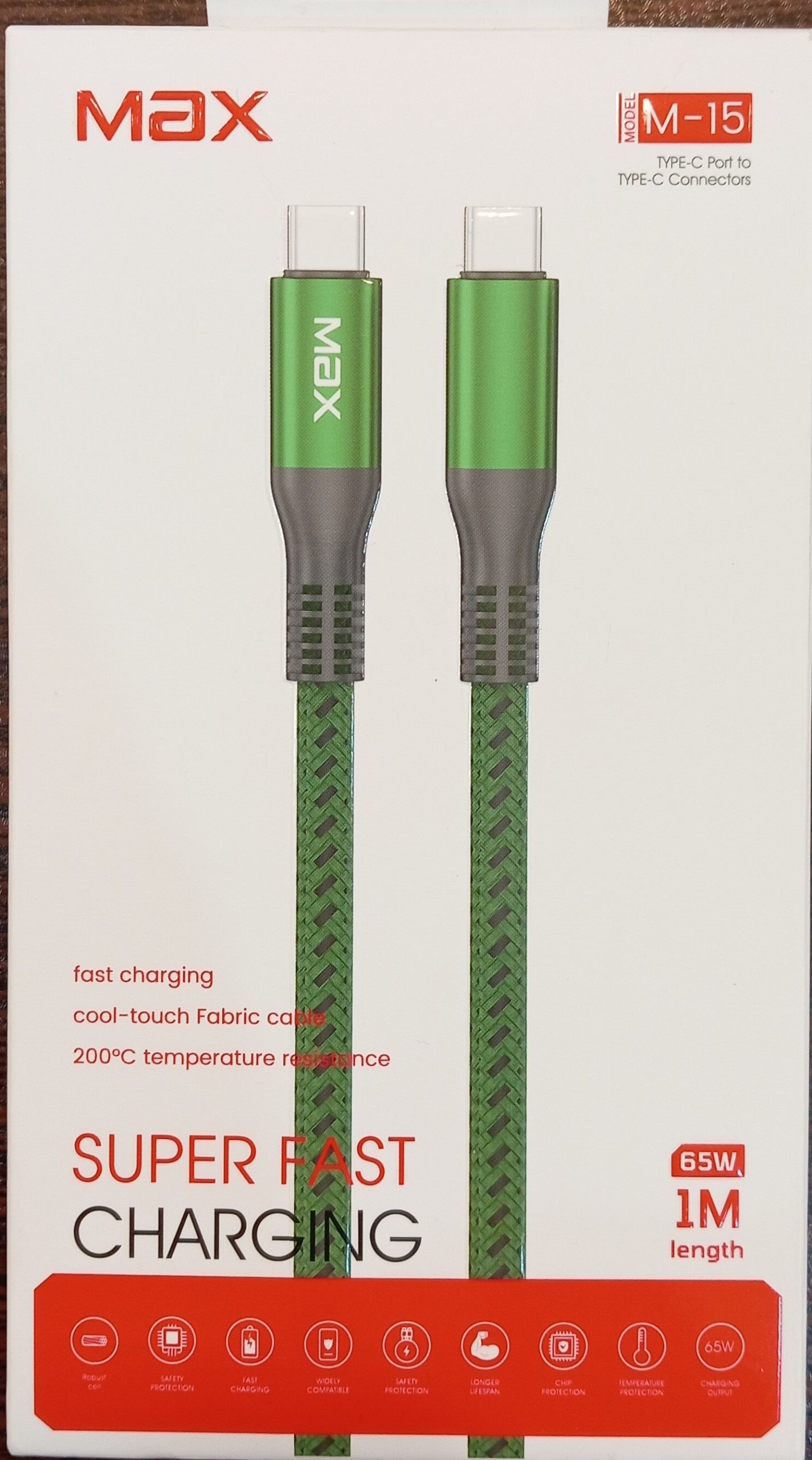 کابل شارز دو طرف تایپ سی برند max مدل m15  طول 1 متر