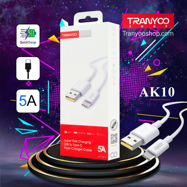 کابل تبدیل USB به USB-C ترانیو مدل AK10 طول 1 متر